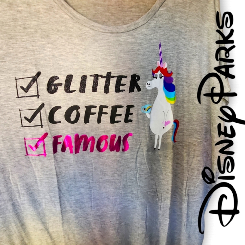 NWT Disney Parks Oversized Tee Shirt Unicorn Coffee  Sz 2X